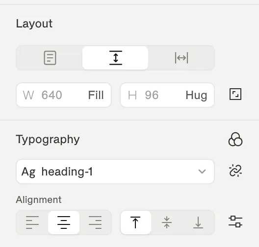 The Typography section of a heading bound to the heading-1 text style.