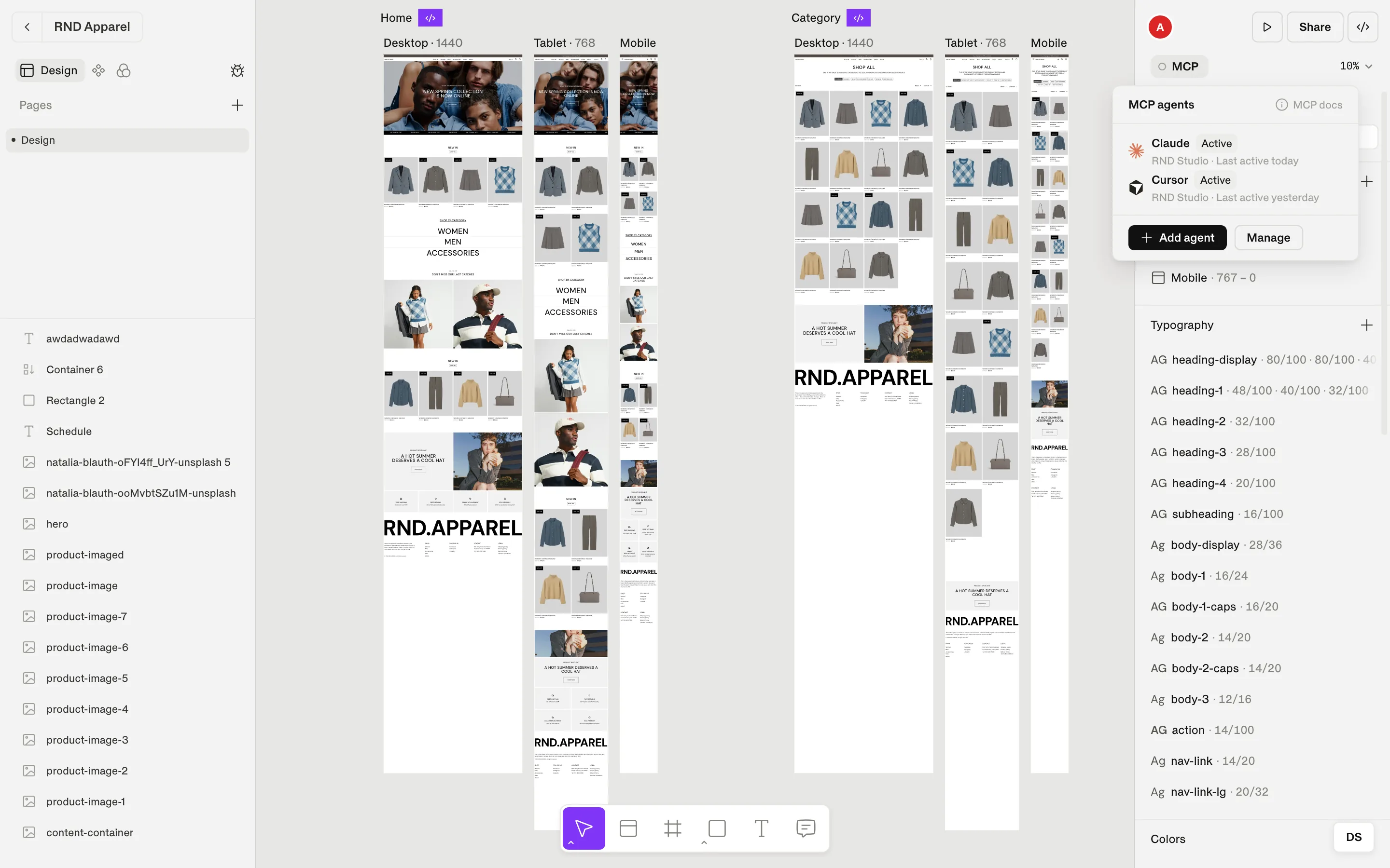 The MCP agents popover in the editor showing a connected Claude client as Active.